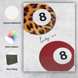Leopard Print Lucky Eight Ball Billiards Illustration Canvas Wall Art Print Decor Picture Ready to Hang