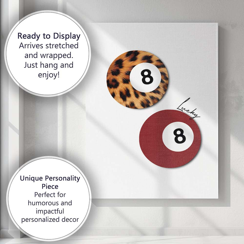 Pink Lucky Eight Ball Billiards Coquette Graphic Canvas Wall Art Print Decor Picture Ready to Hang