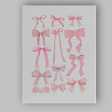 Pink Watercolour Coquette Ribbon Bow Collection Canvas Wall Art Print Decor Picture Ready to Hang