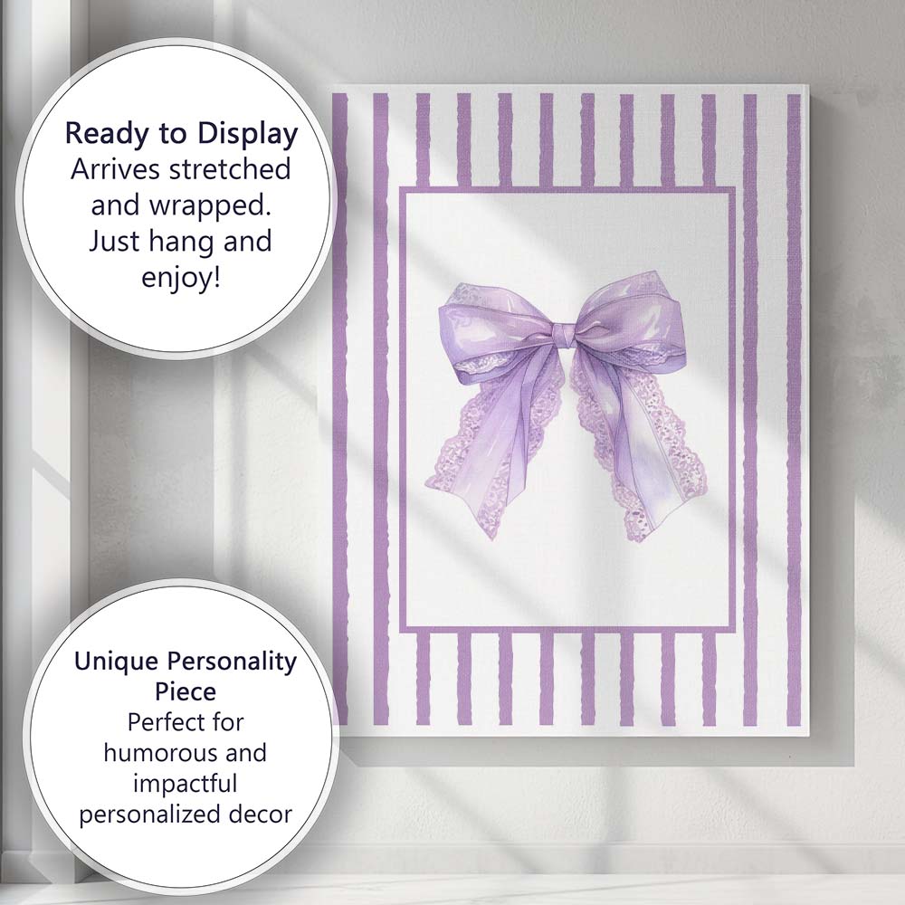 Lavender Lace Ribbon Bow Striped Coquette Canvas Wall Art Print Decor Picture Ready to Hang