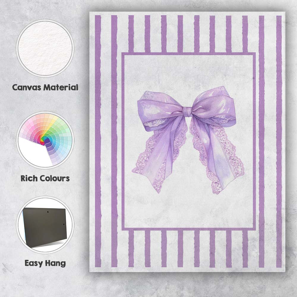 Lavender Lace Ribbon Bow Striped Coquette Canvas Wall Art Print Decor Picture Ready to Hang