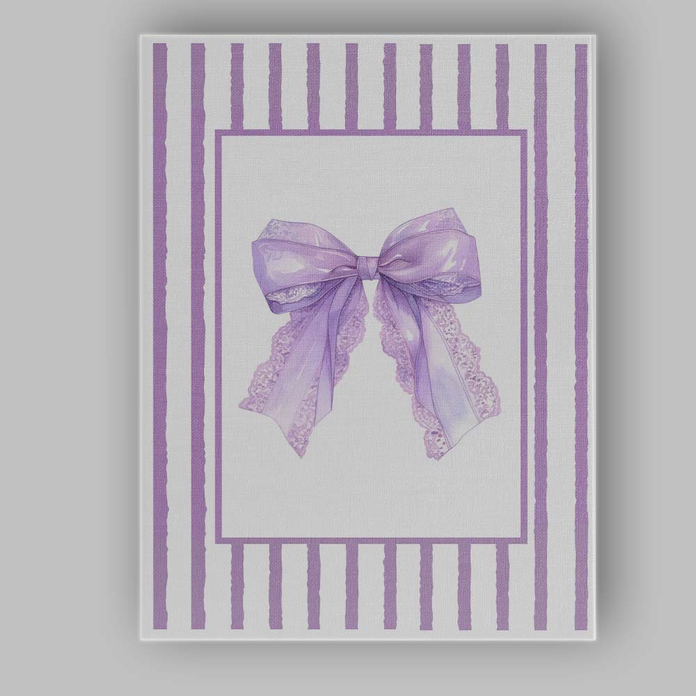 Lavender Lace Ribbon Bow Striped Coquette Canvas Wall Art Print Decor Picture Ready to Hang