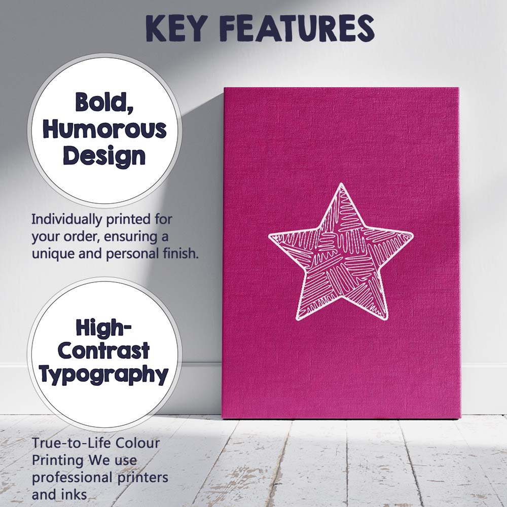 Magenta Hand Drawn White Star Minimalist Illustration Canvas Wall Art Print Decor Picture Ready to Hang