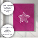 Magenta Hand Drawn White Star Minimalist Illustration Canvas Wall Art Print Decor Picture Ready to Hang