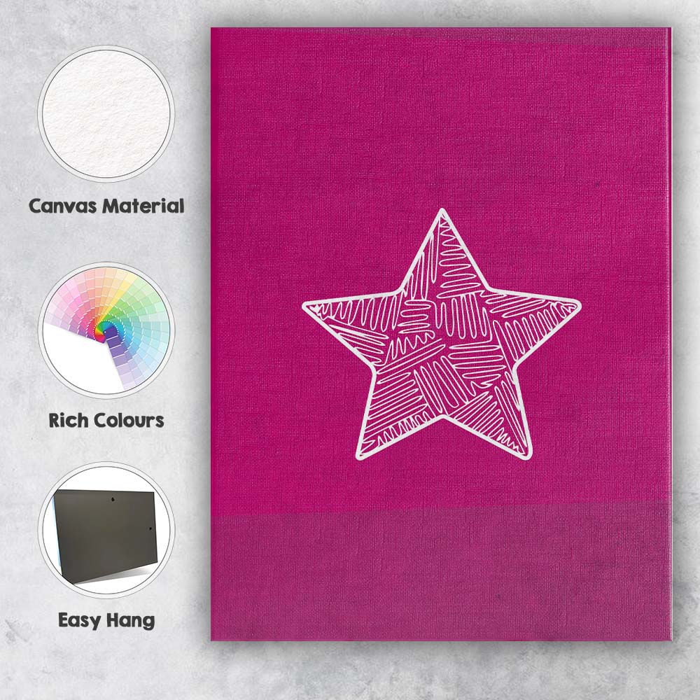Magenta Hand Drawn White Star Minimalist Illustration Canvas Wall Art Print Decor Picture Ready to Hang
