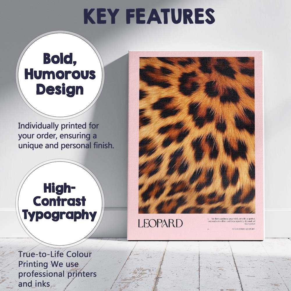 Pink Leopard Fur Fashion Animal Print Poster Canvas Wall Art Print Decor Picture Ready to Hang