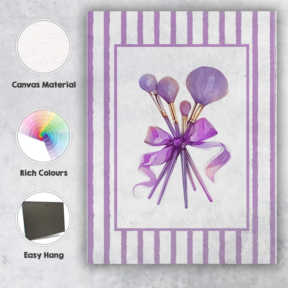 Lavender Makeup Brushes With Ribbon Coquette Illustration Canvas Wall Art Print Decor Picture Ready to Hang