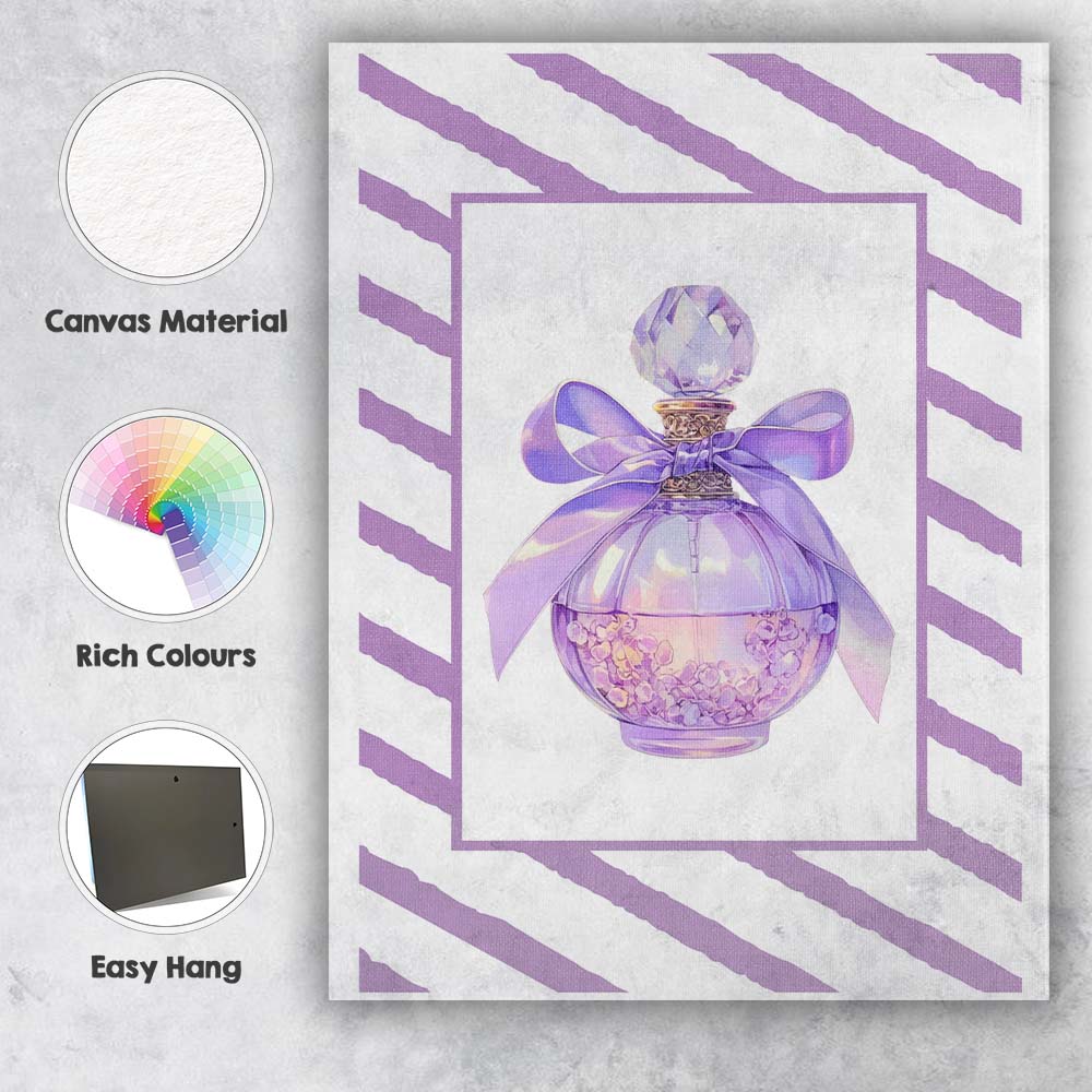 Lavender Perfume Bottle With Ribbon Coquette Illustration Canvas Wall Art Print Decor Picture Ready to Hang