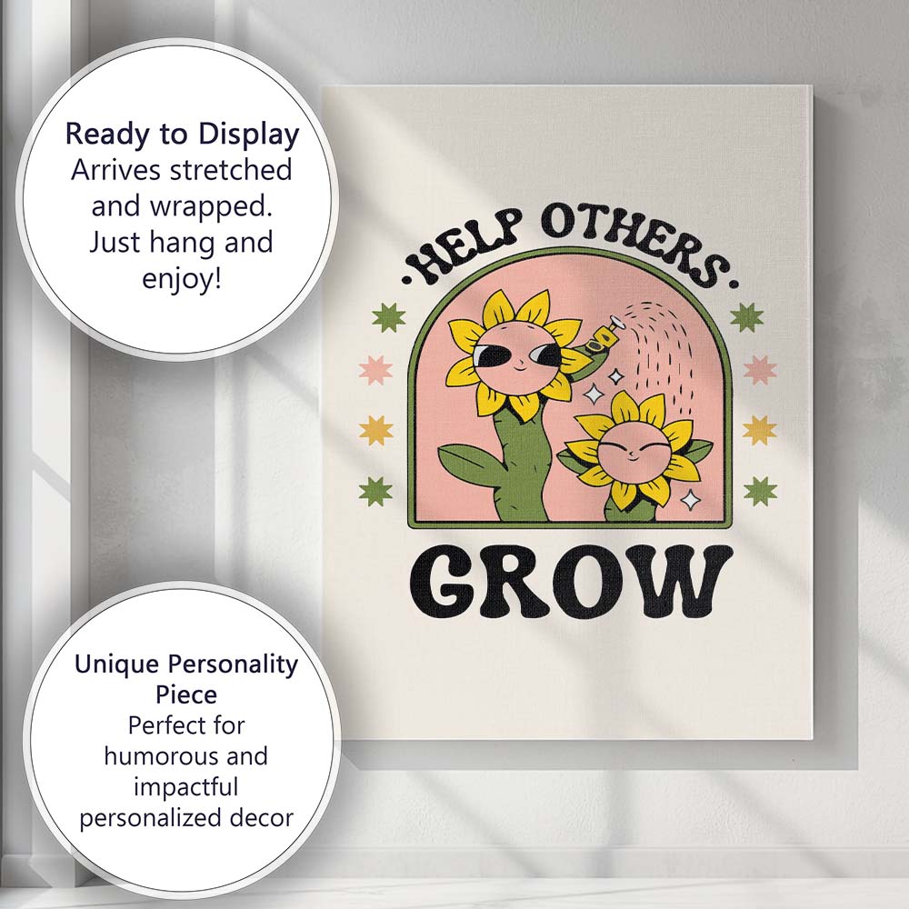 Retro Sunflower Help Others Grow Positive Quote Canvas Wall Art Print Decor Picture Ready to Hang