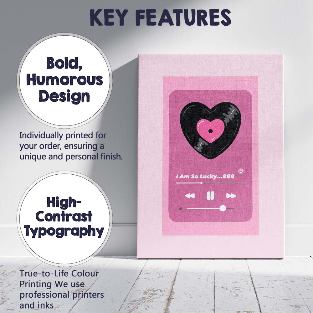 Pink Heart Music Player Aesthetic Illustration Canvas Wall Art Print Decor Picture Ready to Hang