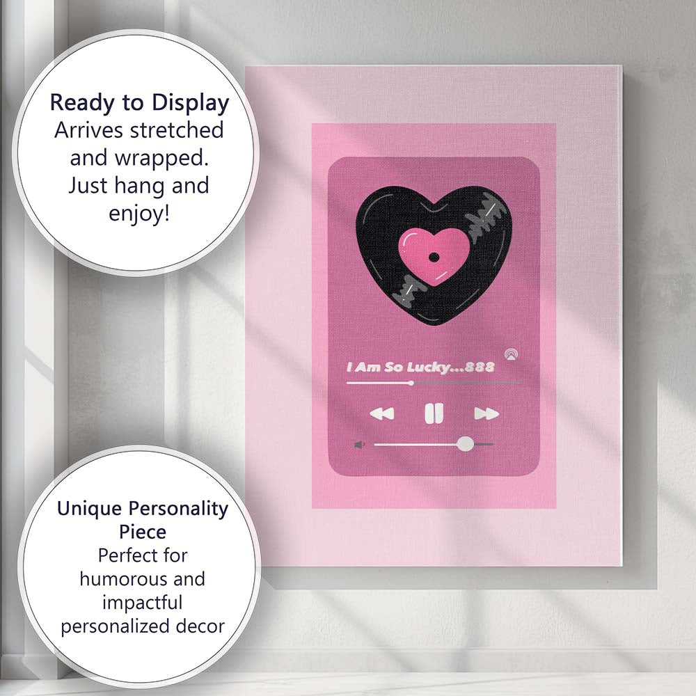 Pink Heart Music Player Aesthetic Illustration Canvas Wall Art Print Decor Picture Ready to Hang