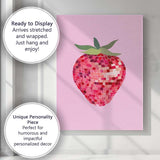 Pink Mosaic Strawberry Modern Fruit Illustration Canvas Wall Art Print Decor Picture Ready to Hang