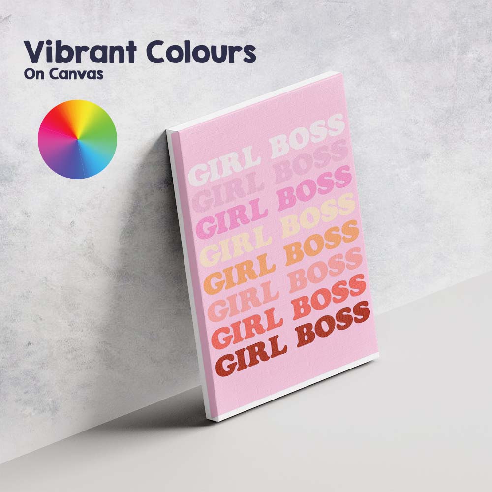 Retro Pink Girl Boss Gradient Typography Canvas Wall Art Print Decor Picture Ready to Hang