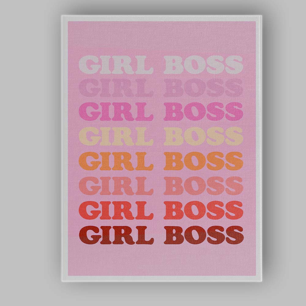Retro Pink Girl Boss Gradient Typography Canvas Wall Art Print Decor Picture Ready to Hang