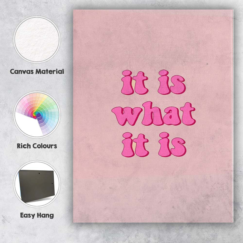 Pink Bubble Typography It Is What It Is Quote Canvas Wall Art Print Decor Picture Ready to Hang