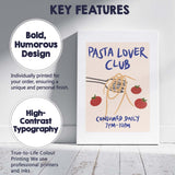 Pasta Lover Club Spaghetti Tomato Kitchen Illustration Canvas Wall Art Print Decor Picture Ready to Hang