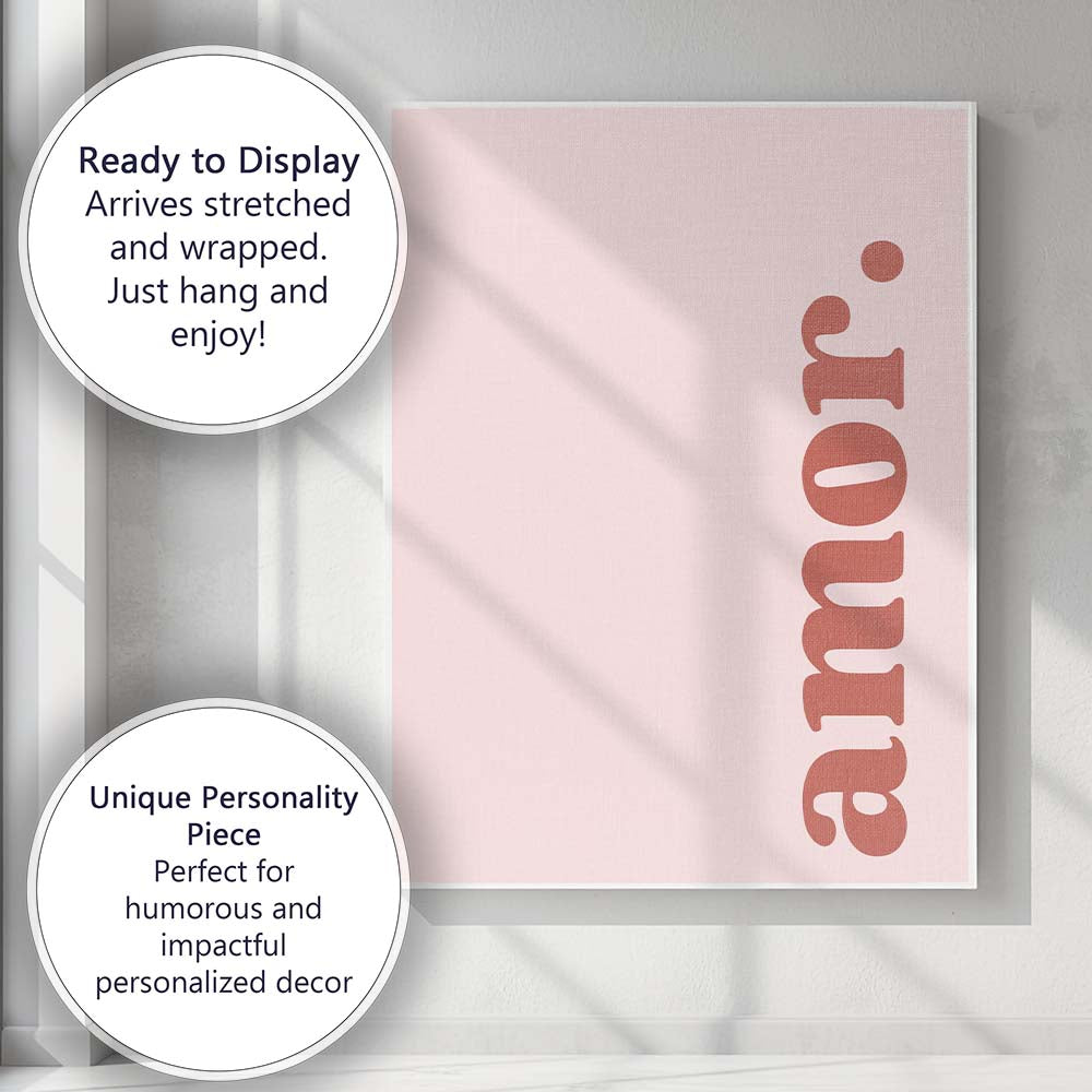 Minimalist Terracotta Amore Typography Pink Quote Canvas Wall Art Print Decor Picture Ready to Hang