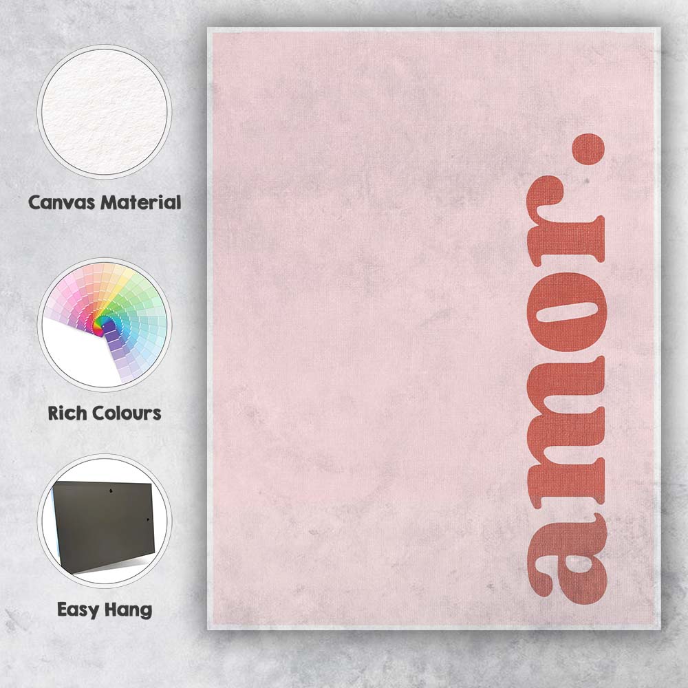 Minimalist Terracotta Amore Typography Pink Quote Canvas Wall Art Print Decor Picture Ready to Hang