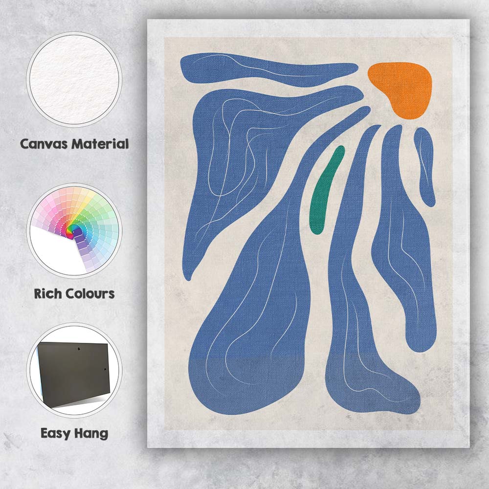 Scandinavian Blue Abstract Organic Shapes Minimalist Canvas Wall Art Print Decor Picture Ready to Hang
