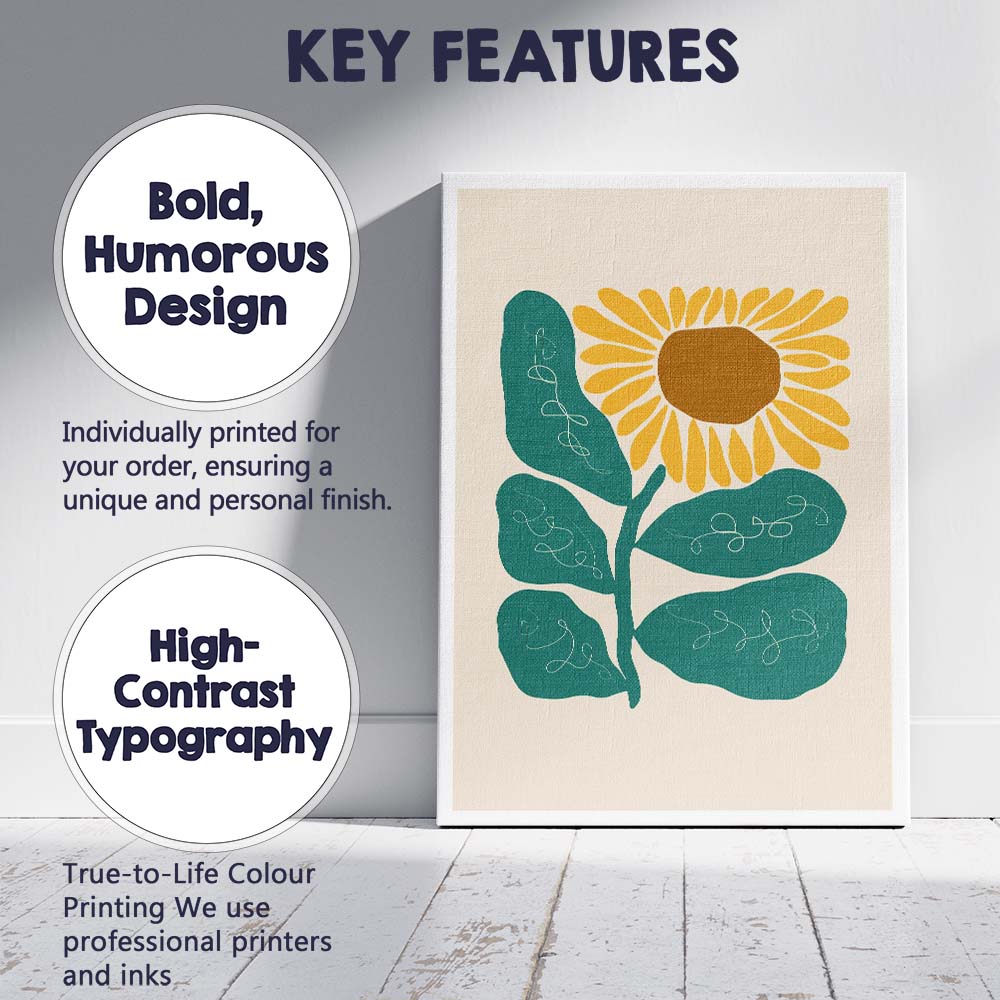 Modern Botanical Sunflower Folk Art Illustration Canvas Wall Art Print Decor Picture Ready to Hang