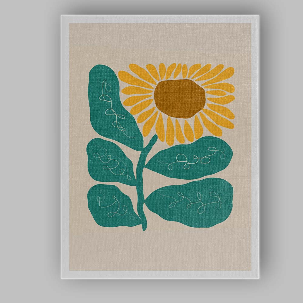 Modern Botanical Sunflower Folk Art Illustration Canvas Wall Art Print Decor Picture Ready to Hang