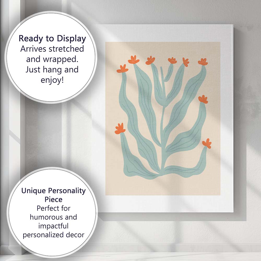Minimalist Sage Green Wildflower Botanical Illustration Canvas Wall Art Print Decor Picture Ready to Hang