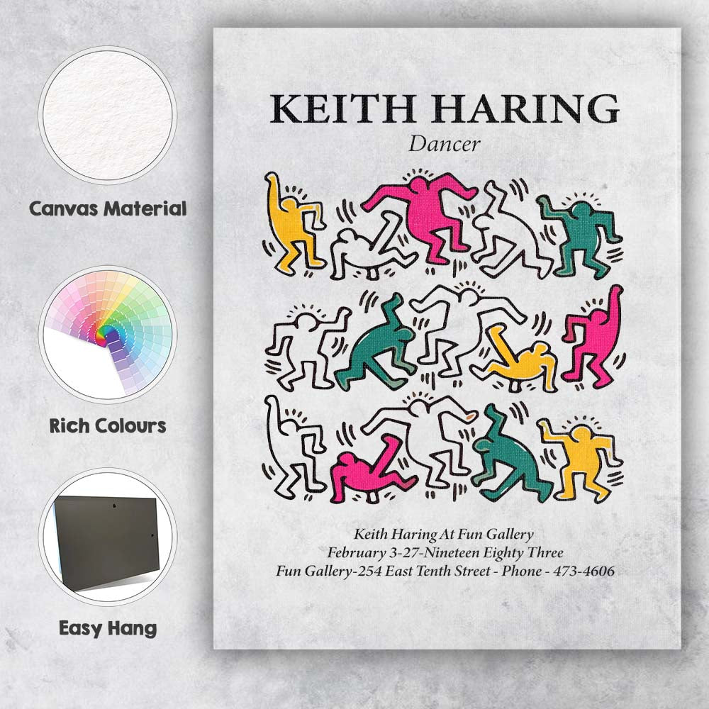 Keith Haring Colourful Dancing Figures Exhibition Style Canvas Wall Art Print Decor Picture Ready to Hang