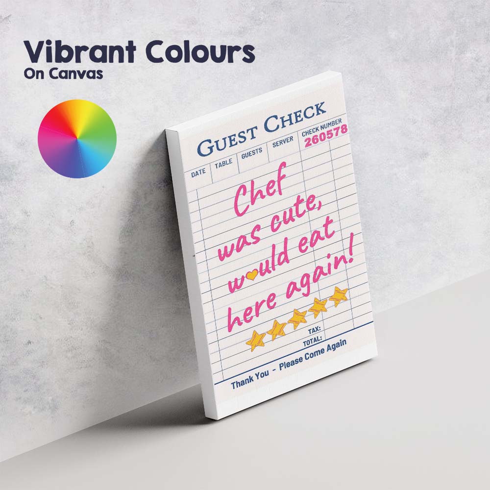 Guest Check Restaurant Review Typography Pink Retro Poster Canvas Wall Art Print Decor Picture Ready to Hang