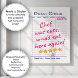Guest Check Restaurant Review Typography Pink Retro Poster Canvas Wall Art Print Decor Picture Ready to Hang