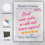 Guest Check Restaurant Review Typography Pink Retro Poster Canvas Wall Art Print Decor Picture Ready to Hang