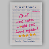 Guest Check Restaurant Review Typography Pink Retro Poster Canvas Wall Art Print Decor Picture Ready to Hang