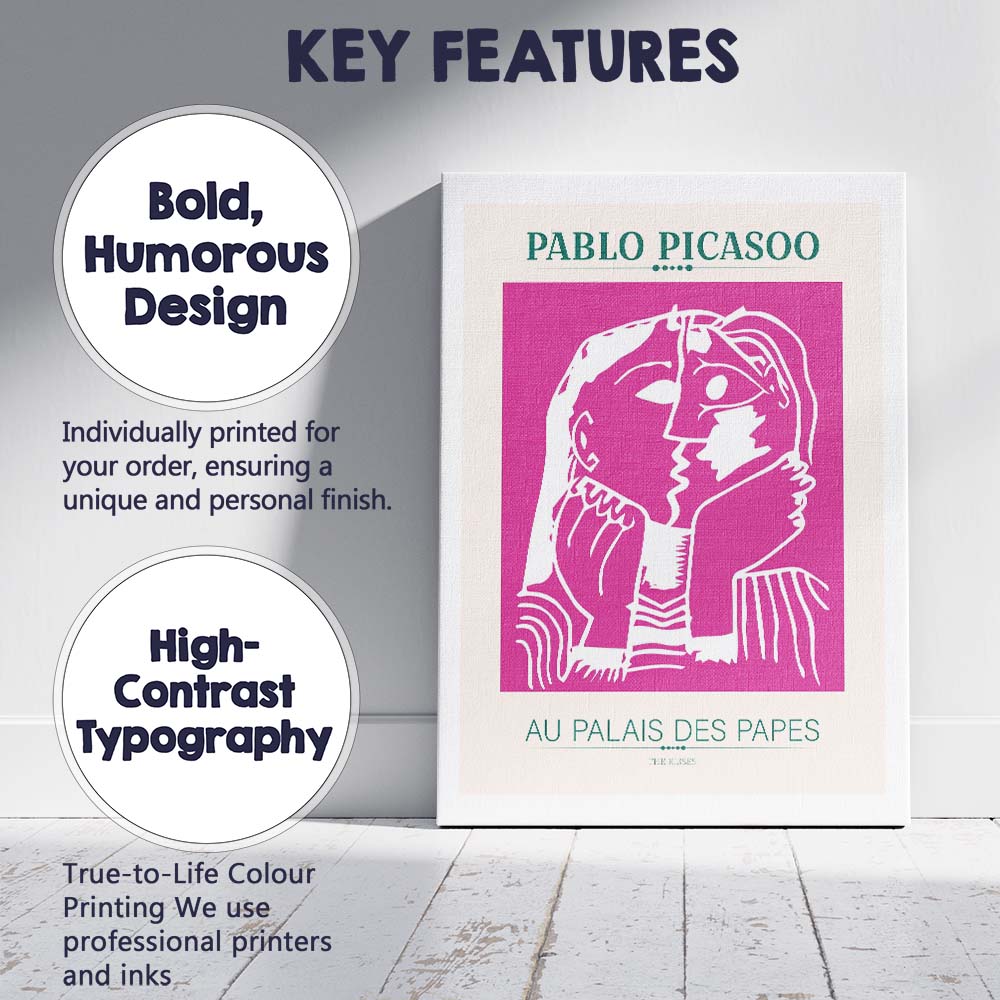 Pablo Picasso The Kisses Exhibition Style Pink Art Poster Canvas Wall Art Print Decor Picture Ready to Hang