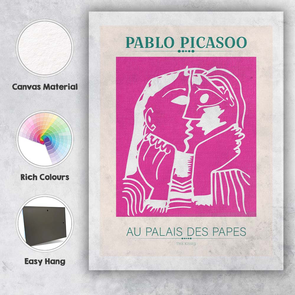 Pablo Picasso The Kisses Exhibition Style Pink Art Poster Canvas Wall Art Print Decor Picture Ready to Hang
