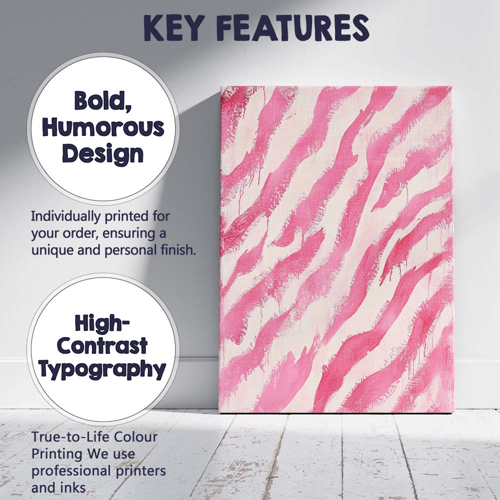 Pink Zebra Stripe Abstract Brushstroke Pattern Canvas Wall Art Print Decor Picture Ready to Hang