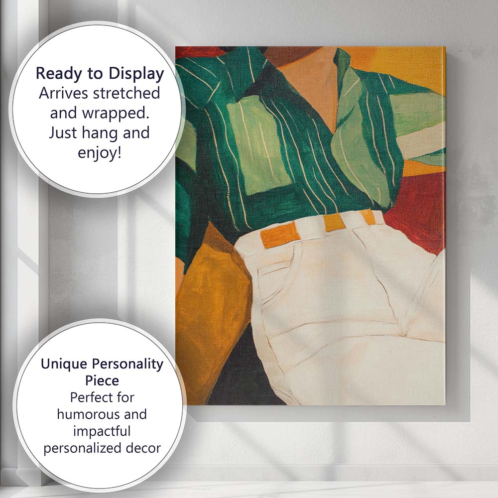 Fashion Portrait Green Striped Shirt Contemporary Painting Canvas Wall Art Print Decor Picture Ready to Hang