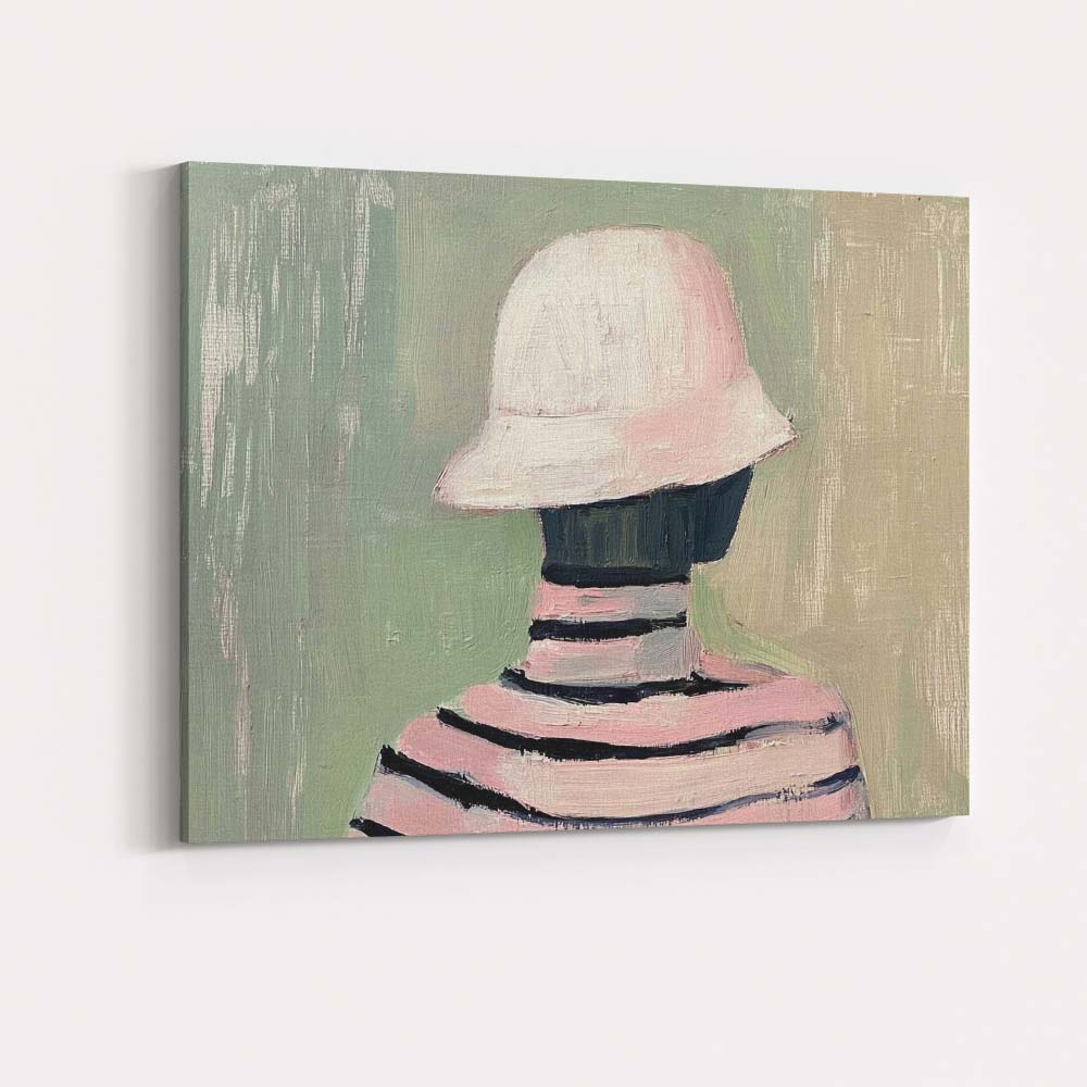 Minimalist White Sun Hat Portrait Impressionist Painting Canvas Wall Art Print Decor Picture Ready to Hang