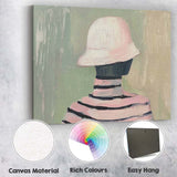 Minimalist White Sun Hat Portrait Impressionist Painting Canvas Wall Art Print Decor Picture Ready to Hang