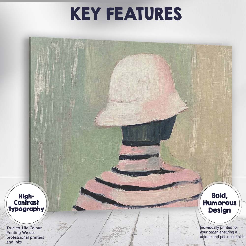 Minimalist White Sun Hat Portrait Impressionist Painting Canvas Wall Art Print Decor Picture Ready to Hang