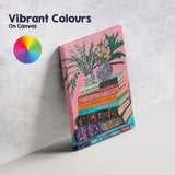 Colourful Stacked Books Floral Vase Still Life Painting Canvas Wall Art Print Decor Picture Ready to Hang