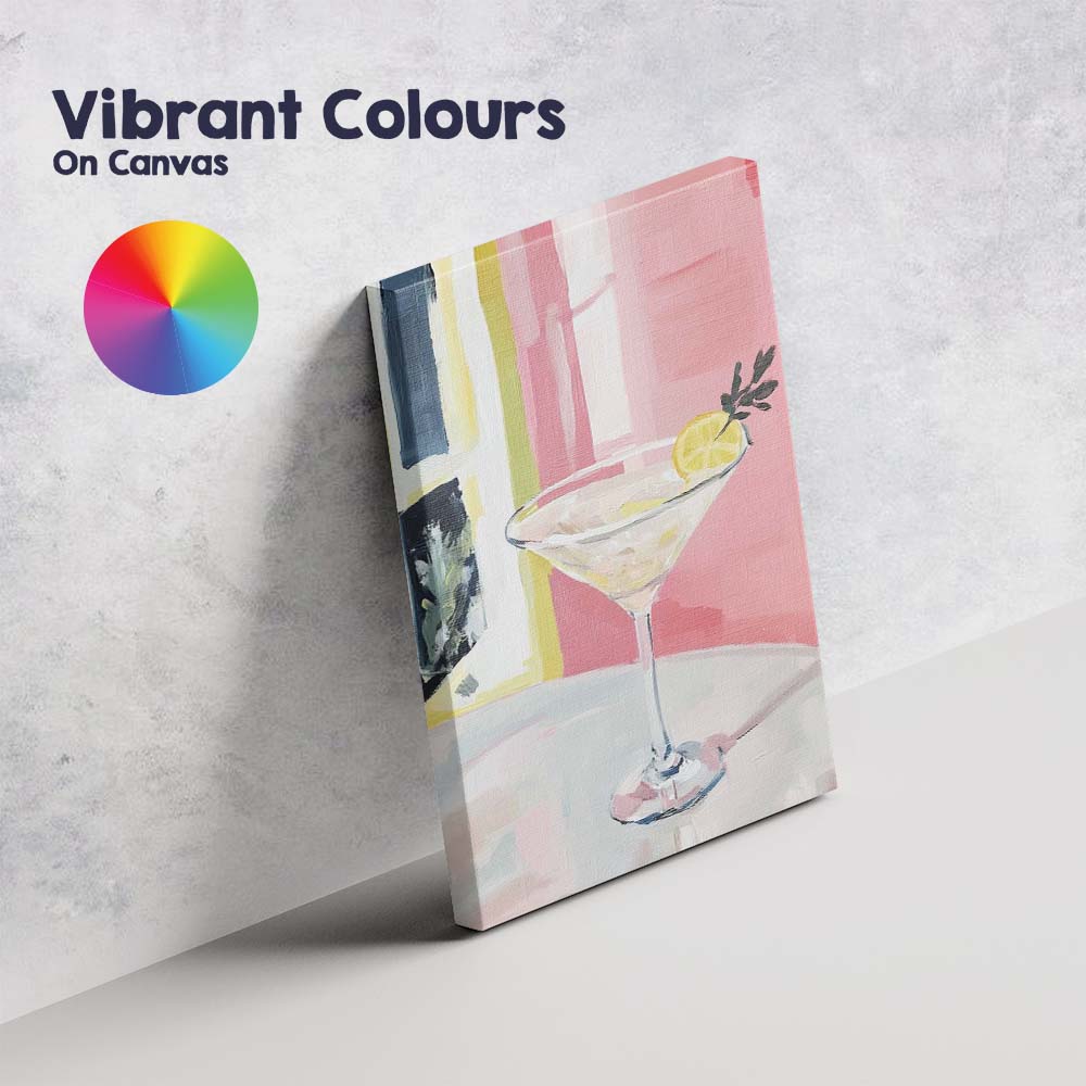 Pink Lemon Martini Cocktail Still Life Oil Painting Canvas Wall Art Print Decor Picture Ready to Hang