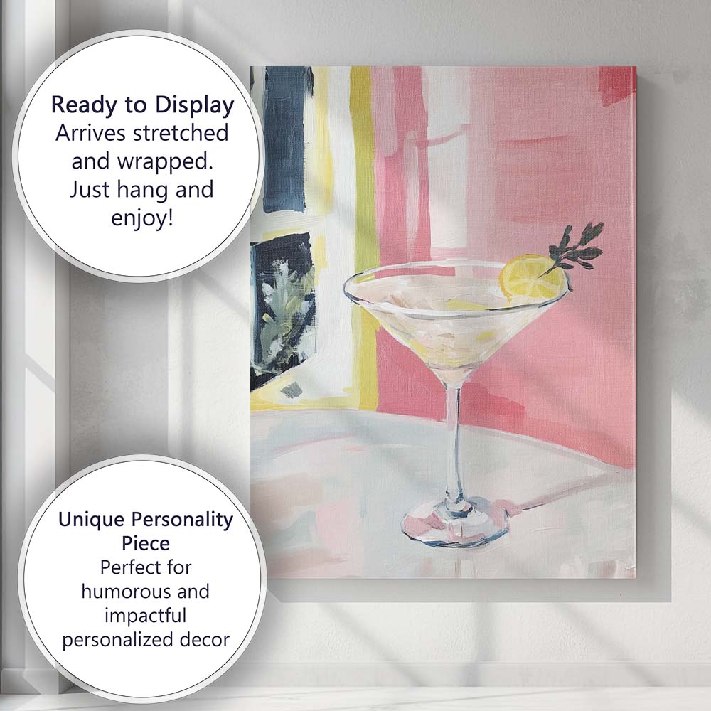 Pink Lemon Martini Cocktail Still Life Oil Painting Canvas Wall Art Print Decor Picture Ready to Hang