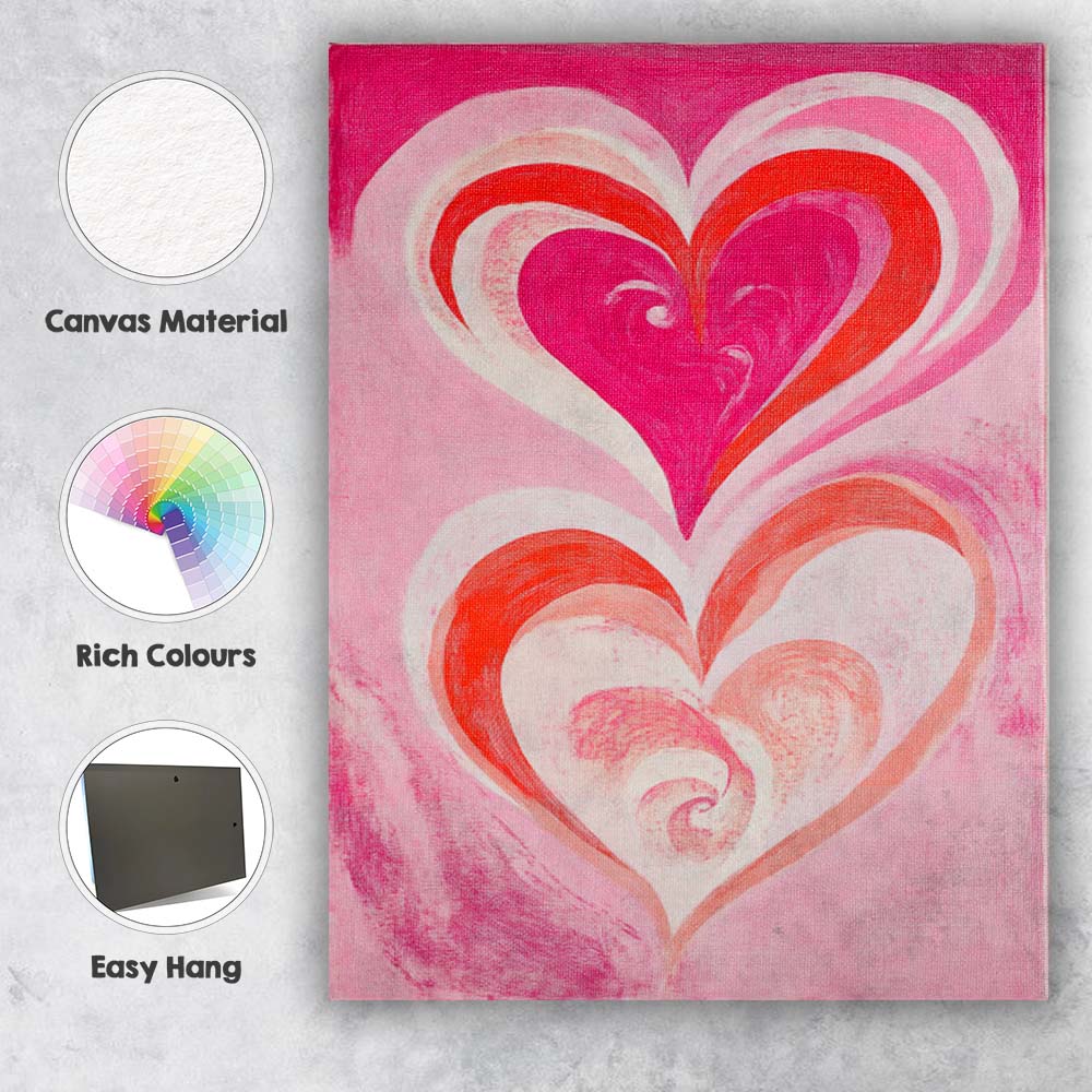 Pink Red Abstract Double Heart Romantic Painting Canvas Wall Art Print Decor Picture Ready to Hang