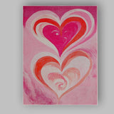 Pink Red Abstract Double Heart Romantic Painting Canvas Wall Art Print Decor Picture Ready to Hang