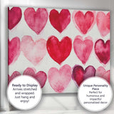 Watercolour Pink Red Heart Repeat Pattern Canvas Wall Art Print Decor Picture Ready to Hang