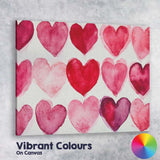 Watercolour Pink Red Heart Repeat Pattern Canvas Wall Art Print Decor Picture Ready to Hang