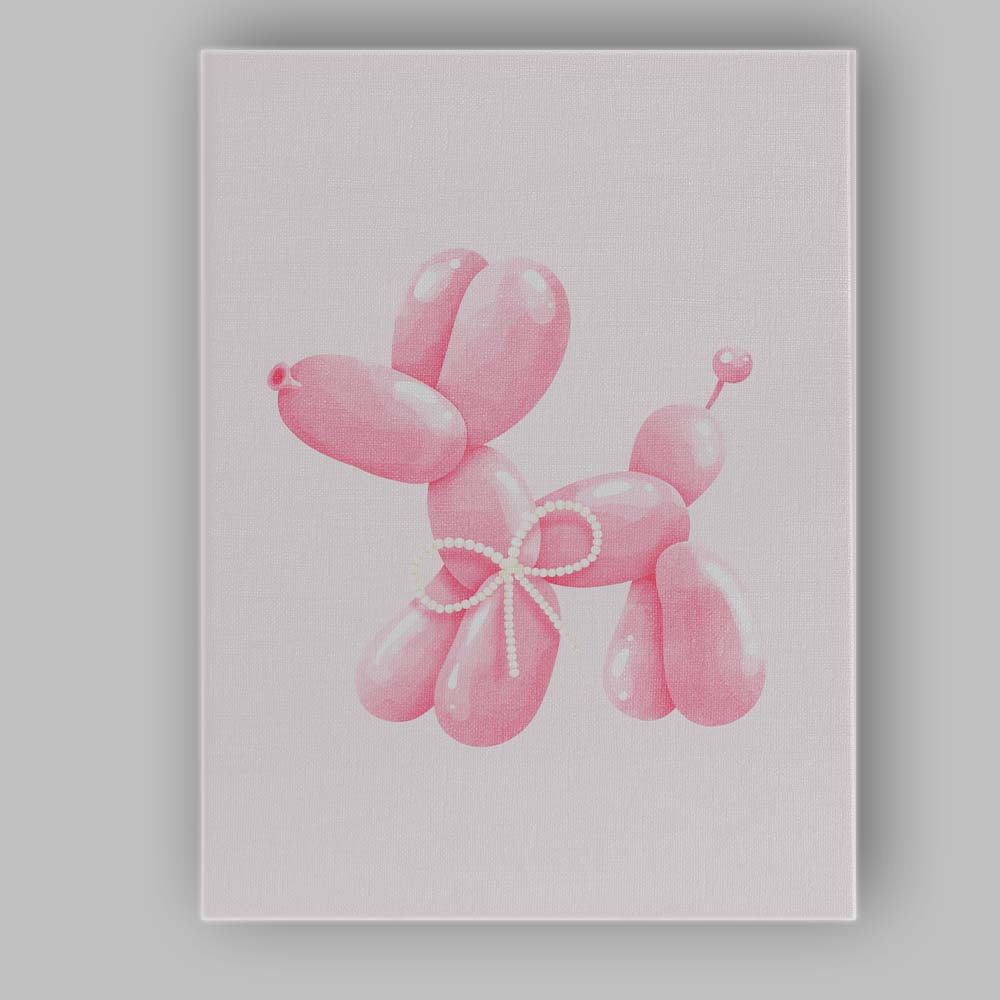Cute Pink Balloon Dog With Pearl Bow Canvas Wall Art Print Decor Picture Ready to Hang