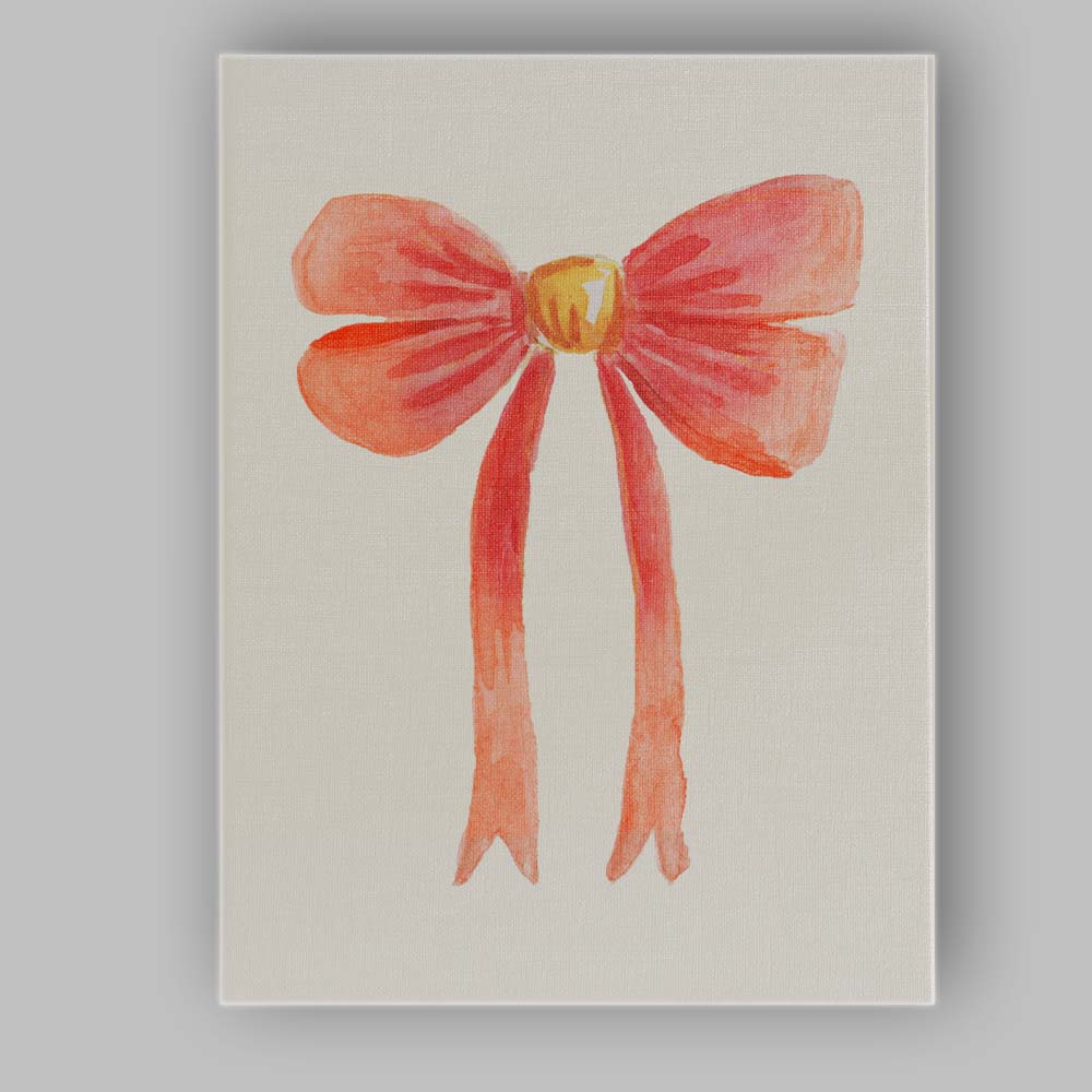 Watercolour Coral Pink Ribbon Bow Illustration Canvas Wall Art Print Decor Picture Ready to Hang