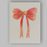 Watercolour Coral Pink Ribbon Bow Illustration Canvas Wall Art Print Decor Picture Ready to Hang
