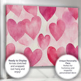 Watercolour Pink Heart Repeat Pattern Canvas Wall Art Print Decor Picture Ready to Hang