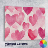 Watercolour Pink Heart Repeat Pattern Canvas Wall Art Print Decor Picture Ready to Hang